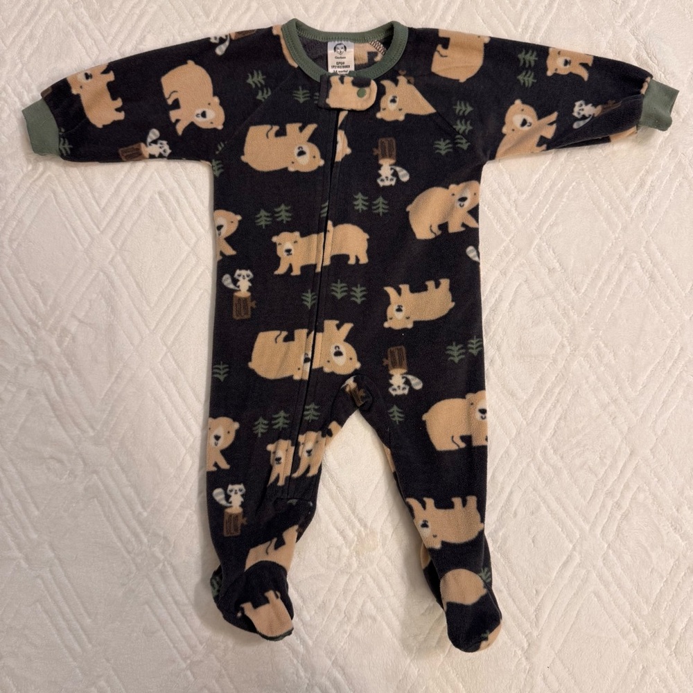 3 for $15 Gerber Black and Tan Bear Print Baby Fleece Footie 6M